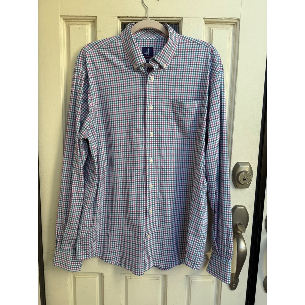Johnnie O Prep Performance Long Sleeve Gingham Button Down Shirt Mens Size Large